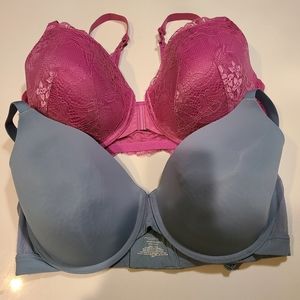 Modern Movement Bra Lot in Pink/Raspberry and Blue in Size 40DD